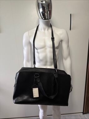 Zara Black Leather Duffel Bag with Removable Strap